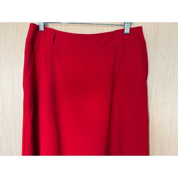 Calvin Klein A Line Midi Skirt Womens Size 8 Pockets Red Lined Event Holiday - Picture 2 of 11